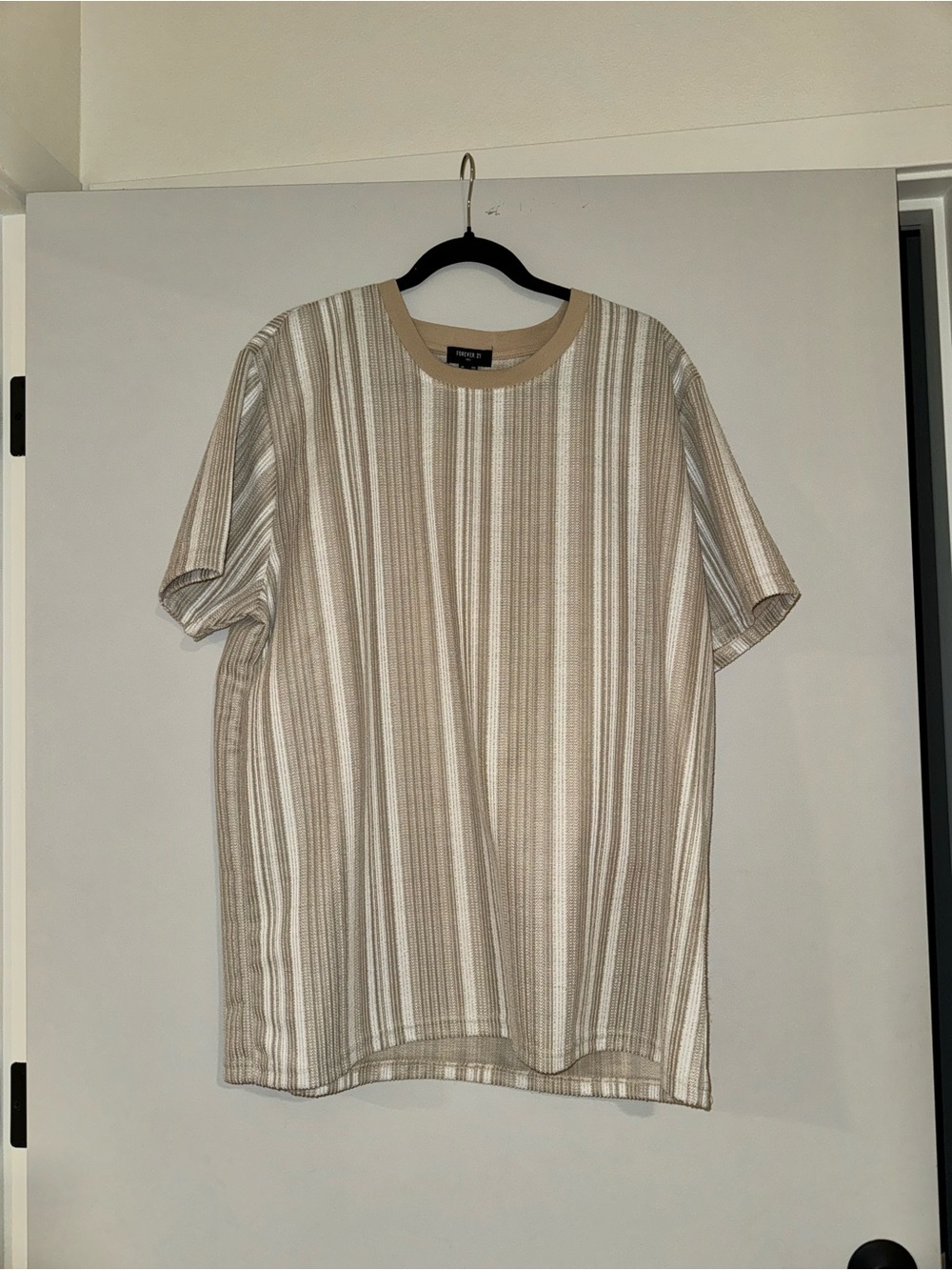 Forever 21 Men’s Striped Short-Sleeve Tee - Beige & White